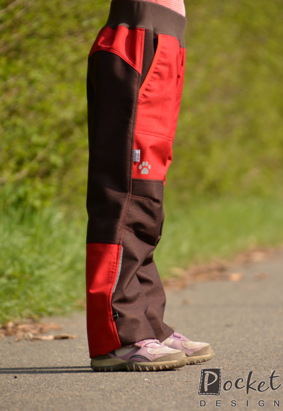 Softshellové kalhoty dětské červená s hnědou