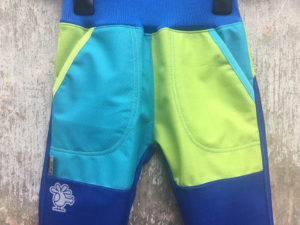 Softshellové kalhoty dětské tyrkys, zelená a modrá