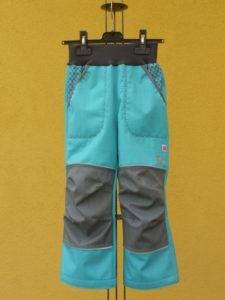 Softshellové kalhoty dětské tyrkysové s šedými koleny