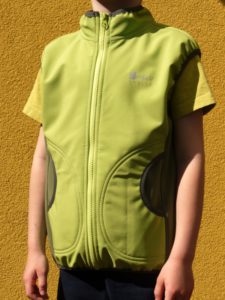 Softshellová vesta dětská limetková doplněná khaki