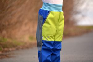 Softshellové kalhoty dětské kombinace modrá/šedá/limetka