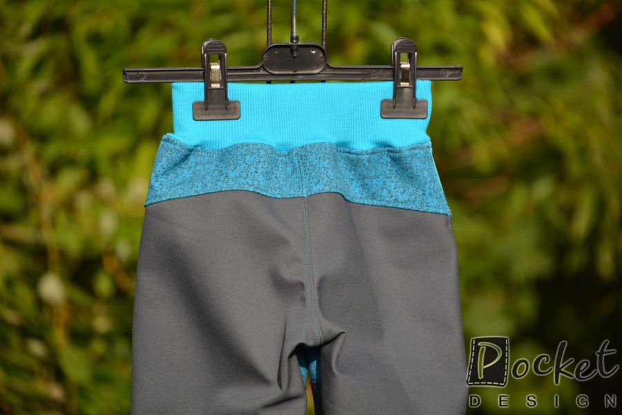 Softshellové kalhoty dětské s dvojitými koleny žíhaný tyrkys s šedočernou
